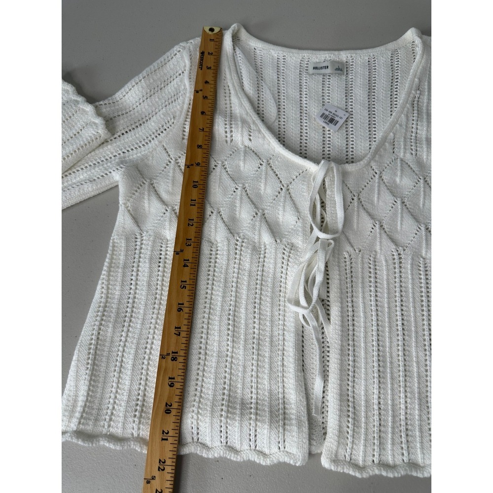 New Hollister White Pointelle Knit Tie Front Cardigan Sweater Large - Picture 9 of 11